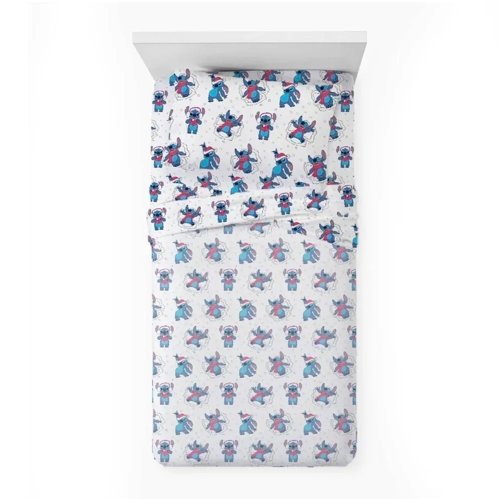 Disney Lilo & Stitch Twin Sheet Set Holiday 3 Piece Set Christmas Sheets New